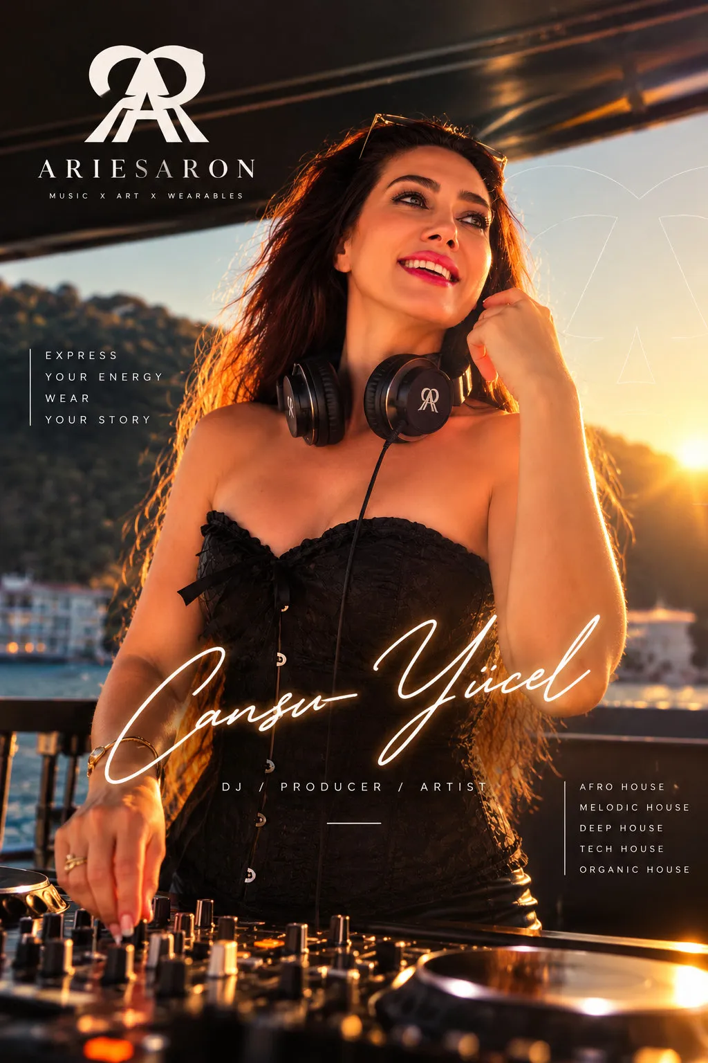 Cansu Yücel DJ portrait at the Bosphorus, Ariesaron campaign